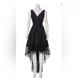 Monique Lhuillier Black High-Low Dress with Lace Detail